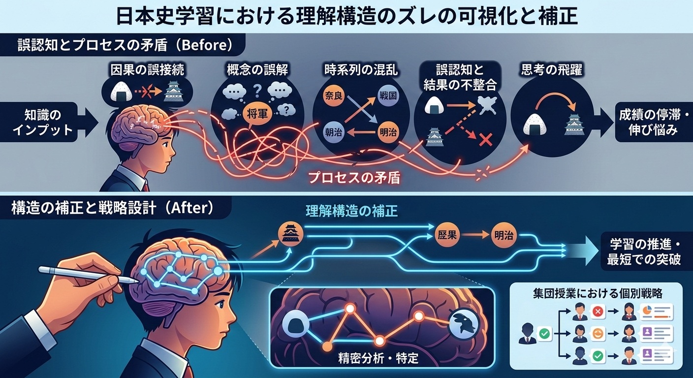土屋文明による認知構造の分析と補正の図解